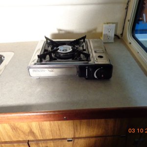 This is the portable butane stove that we use while boating.