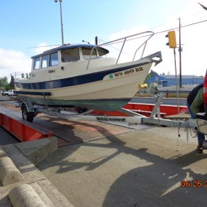 Bellingham 6-25-2014: Checking the weight of the boat with full fuel tanks and other misc on board.