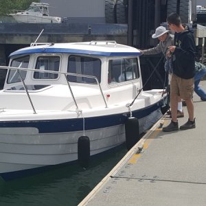 Media '1st Splash.  Ever!!' in album 'Brand new forklift driver picking up the brand new boat from the work stand.  The experienced driver there for support.'