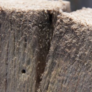 Here I have flexed the piece to show how the balsa is not solid and that in between the pieces water has passed through, stained, and maybe even mildewed.  Fortunately, there was no rot.
