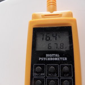 Psychrometer in the boat shows high humidity at first with the garage heat at 68.  It later fell to 64%.  Still, it is going to cost me $75 a month to heat the garage and dry out the boat.  (Update: two weeks later it was down to 54% in the garage.) (Another update: my heating bill was up by more than $100).