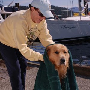 2nd night spent @ Blind Channel Dawson got towelled off after swim