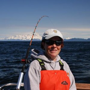 Margaret, trolling for salmon at Deer Harbor, Gulf of Alaska