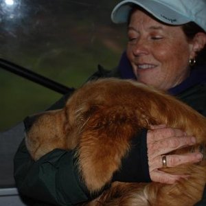 8-11-08     Very tired Dawson after a river swim & swim ...............