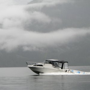 B-Boat 22, the Julie Anne, running with us up to Princes Louisa Inlet.  Flat here but we did see WOW(Waves On Water)! and lots of rain. C-Dory used 1/2 the fuel at every stop.