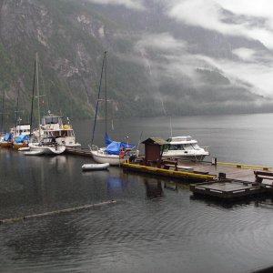 Dock is not very full, due to weather, RAIN, most in 8 years according to the Ranger.  Sailboat club with about 8 boats were here, all wet and cold, sure enjoyed coming to the C-Dory to warm up and dry out. The Wallas was working flawlessly.
