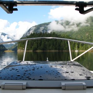 Approaching from north, small island camp in PLI.  No docking, but mooring ball and anchoranges.