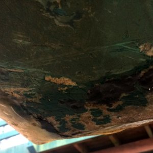 Stern, port side damage to bottom, old repairs