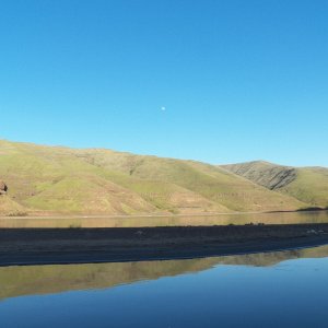 At sunset, the moon came up.  This calm didn't last through the night.