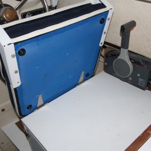 Media 'Hinged Helm Seat. I was planning putting Formica here as additional galley workspace but I am running out of time, patience and money!!' in album 'Bench seat removed (that was a chore!!)'