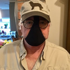 Media 'Thong conversion to COVID-19 mask.  Note eye glasses for other protection.' in album 'Thong conversion to COVID-19 mask.  Note eye glasses for other protection.'