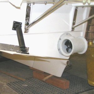 (Pat Anderson) Trim tabs, stern thruster and rudder of C-Ranger R25 white hull 1-20-06