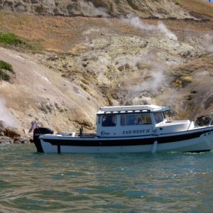 John and Edna's Farwest 111 in front of Steamboat Point