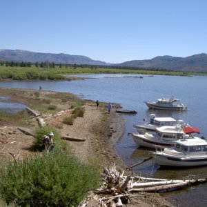 The sand or mud bar where we came to shore is next to the outlet of Beaverdam Creek and very close to inlet of the Yellowstone River to Lake