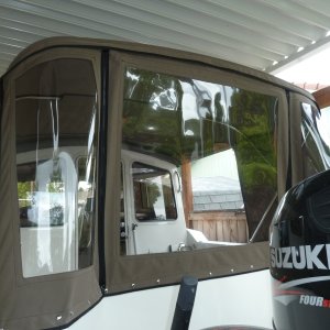Media 'Installation (used Strataglass for clarity on all rear panels). All stainless frame and fasteners and YKK #10 zippers used.' in album 'Locating and sizing the frame'