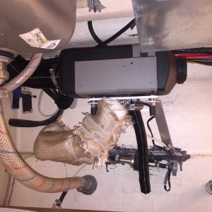 Heater with exhaust hooked up & insulating sock