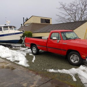 Media 'Looking good behind the '93 Dodge Cummins' in album 'First fish on the boat and new name.'