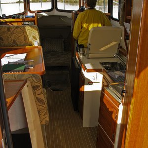 Vicki at the helm - from the cockpit door.