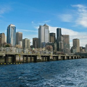 Seattle skyline: in the center...  the bank formerly known as WAMU