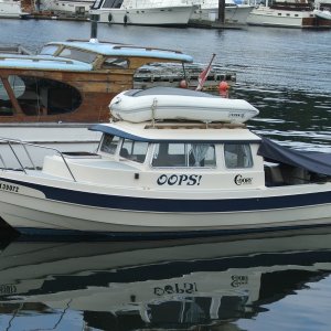 Oops! permanently anchored in Ganges Harbor