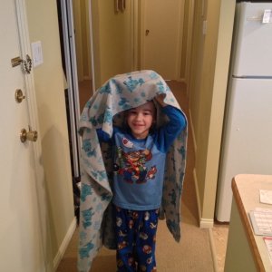 Grandson Ryder 6 years old Halloween ghost trick