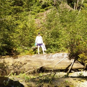 An estuary extends back 1/4 mile and then fallen timber clogs the little river.  We were in search of fresh water.