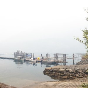 The smoke filled the sound after a couple of days.  I took this picture when we returned to Fair Harbor for gas.  It is taken from the same spot as the first picture of the marina.  Visibility was 1/10 of a mile in parts of the sound and there was none of the "refreshing" feeling of fog.