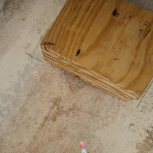 Media 'Test block to get floor angles right.
25 deg. port, 21 deg. Stbd.' in album 'Refer removed, floor waiting to be cut out.'