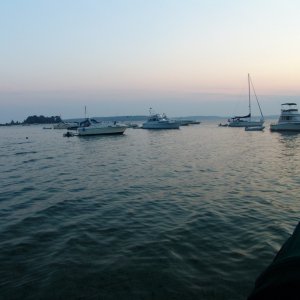 The large boat in the center background had a party until 4:00 am, complete with robotic disco lights.