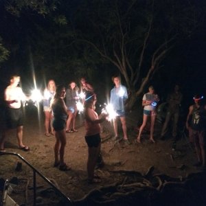 Media 'Fire restrictions were in place and no campfires were allowed. We had sparkles though. Happy 4th America!!!' in album 'Spent a couple of nights at our local pond (Pondagonia, as we so loving call it). Got 2 boat-in camp sites and shuttled about 20 people, and their gear, to the sites for 4th of July weekend. It was HOT and buggy but we all survived.'