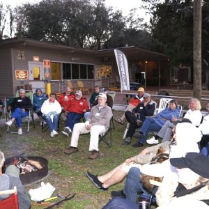 Folks are gathering, a bit chilly.