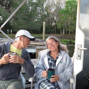Cliff and Betty enjoy some fresh pressed Columbian coffee