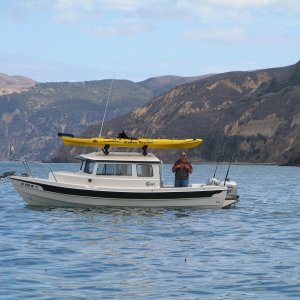 Jeff and his boat off Santa Cruz Island