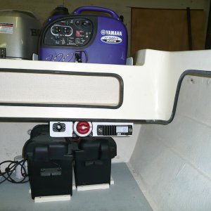 batteries in place | 12v plug, switch and combiner | generator in tray