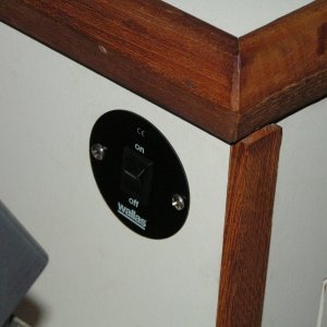 (Dora~Jean) Remote switch, located behind helm seat to reduce chance of accidental turn ON or OFF.