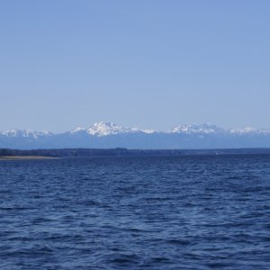 View of the Olympic Mountains to the NW when leaving our home port at Zittel's Johnson Point Marina.