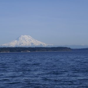 View of Mount Rainier to the SE when leaving our home port at Zittel's Johnson Point Marina.