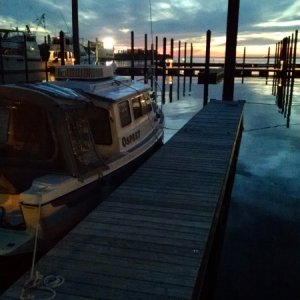 OSPREY moored at Cape Charles Marina at sunset