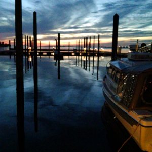 Moored at Cape Charles Marina at sunset