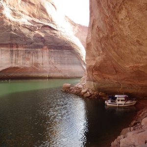 Beached under an arch.