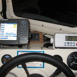Media 'The Lowrance and the Icom are pretty happy together.  The Lowrance causes a slight amount of interference on the VHF on certain channels.  I've loaded all the wires with ferritte cores, with the exception of the VHF antenna cable.  I think the interference is coming out of the Lowrance display anyhow.  You can block some of it with your hand or a sheet of metal.

The Lowrance is an LMS-337C DF and the Icom is an M422.' in album 'The manual for the Icom 422 makes no mention of the wires for the NMEA in, out and speakers being coaxial.  They are.  The negative is carried in the outer braid.  These are small wires.  That center wire is hard to strip.'