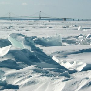 Mackinaw Bridge taken on four mile stroll across the ice to Mackinac Island.