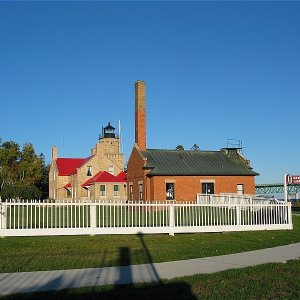 Media 'Old Mackinaw light house and steam engnie room for fog horn' in album 'DeTour Entrance Light'