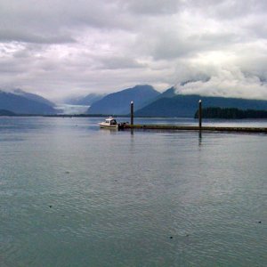 View of Mendenhall Glacier from Fritz Cove (North Douglas boat ramp).