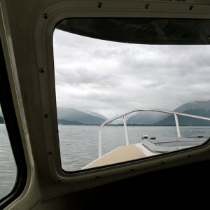 Media 'View of Mendenhall Bar entrance with boat pulling crab pots at green marker 19A.' in album 'View of Mendenhall Glacier from Fritz Cove (North Douglas boat ramp).'