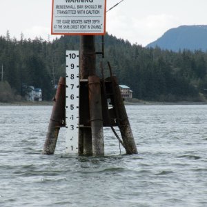 Depth guage at south end of Mendenhall Bar