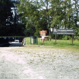 Litl' Tug at dock in Dismal Swamp Canal, ready to get underway.