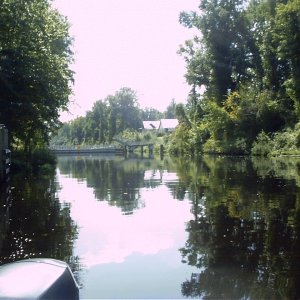 Media 'Bridge across canal at NC welcome center.  Nice place to stop, stretch and use real facilities.' in album 'Litl' Tug at dock in Dismal Swamp Canal, ready to get underway.'