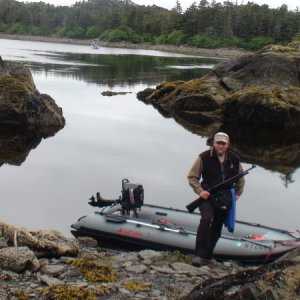 Ready again for walk to White Sulfur Hot Springs from West Arm Mirror Harbor, Chichagof Island, Gulf of Alaska side