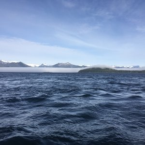 Out of the fog rounding Cape Gardiner South tip of Admiralty Island & dividing Chatham Strait from Fredrick Sound.  This is one of extra  caution advised places